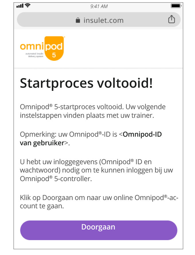 Get started screen Omnipod 5 NL